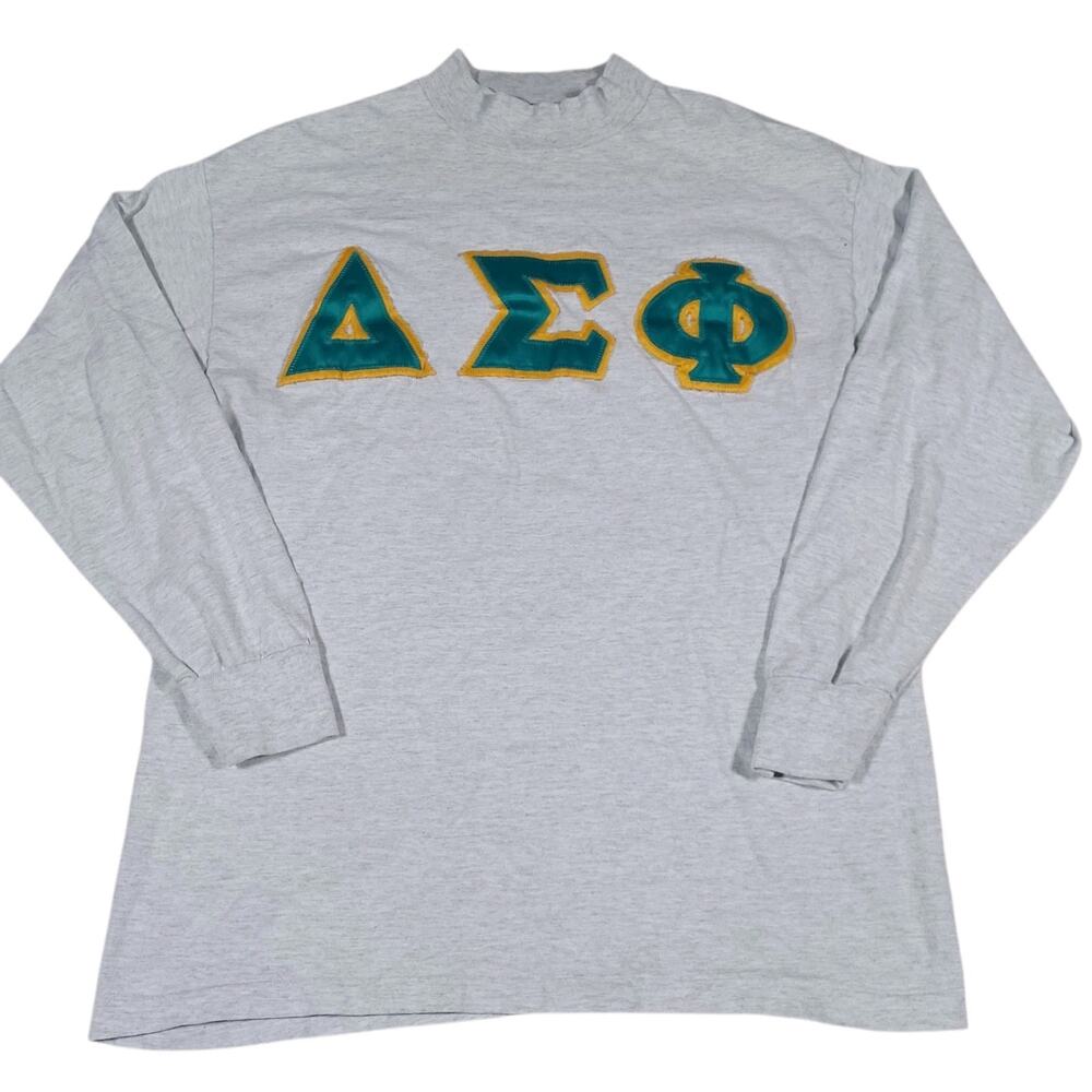 Vintage Delta Sigma College Frat Mockneck Single Stitch Shirt Long Sleeve